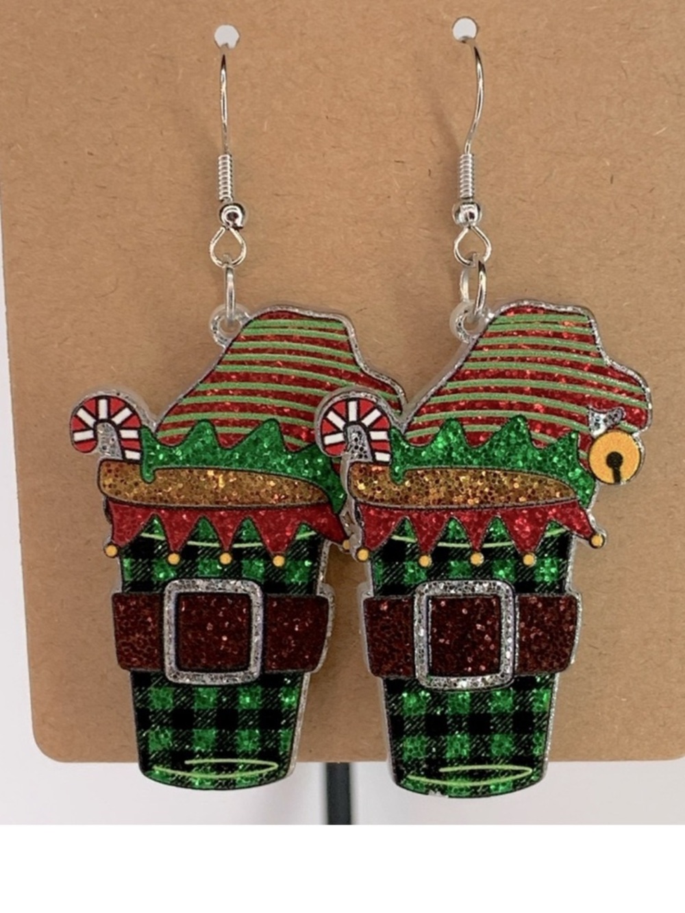 *LAST ONE* Christmas Elf Hat Glass Acrylic Charm Dangle Earrings Fashion Jewelry